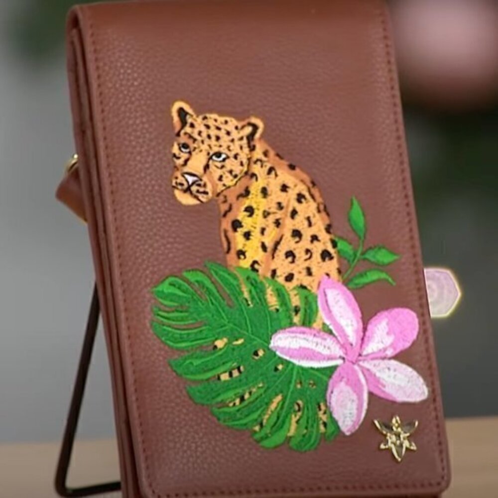 Anuschka Leather Embroidered Smart Phone Crossbody Bag TAN